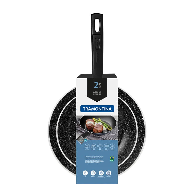 ترامونتينا Tramontina Sicília Black Aluminum Frying Pan Set with Interior and Exterior Starflon Excellent Nonstick Coating 2 pieces
